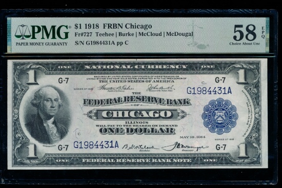 1918 $1 Chicago FRBN PMG 58EPQ