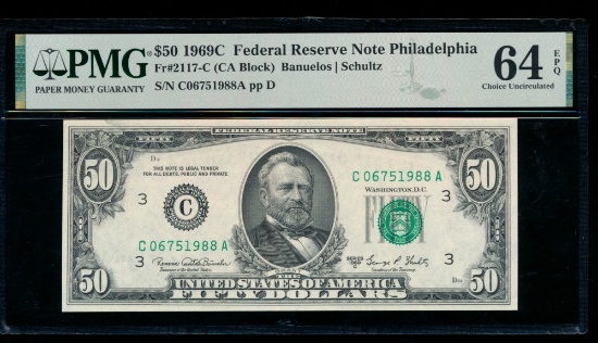 1969C $50 Philadelphia FRN PMG 64EPQ