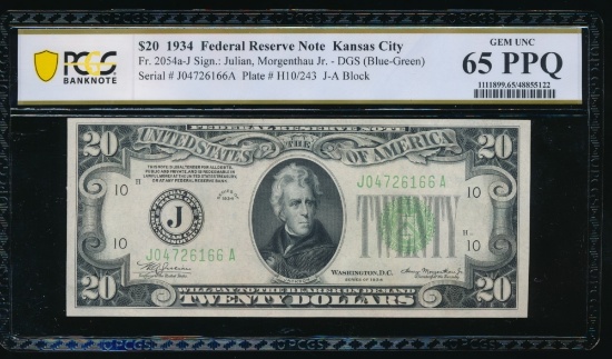 1934 $20 Kansas City FRN PCGS 65PPQ