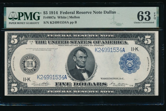 1914 $5 Dallas FRN PMG 63EPQ