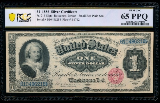 1886 $1 Martha Washington Silver Certificate PCGS 65PPQ