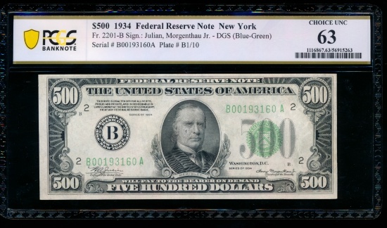 1934 $500 New York FRN PCGS 63