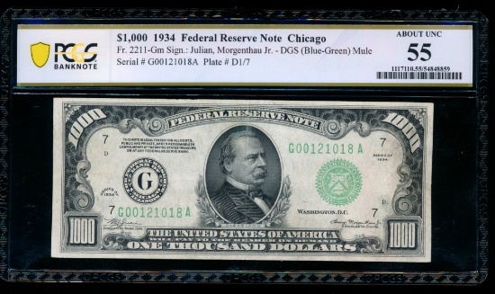 1934 $1000 Chicago FRN PCGS 55
