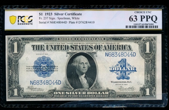 1923 $1 Silver Certificate PCGS 63PPQ