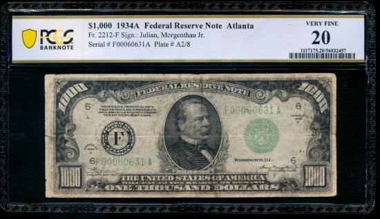 1934A $1000 Atlanta FRN PCGS 20