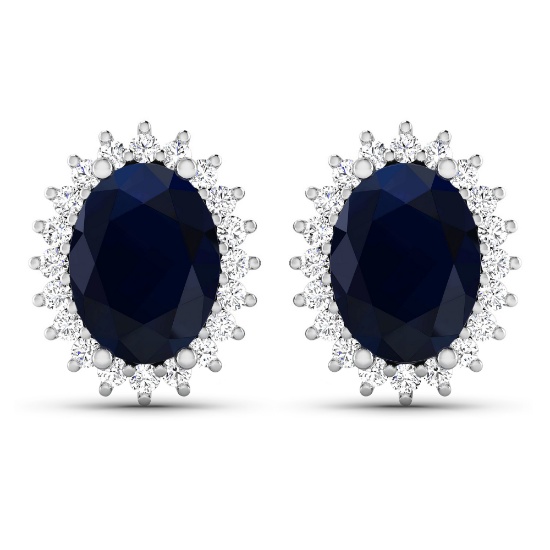 14KT White Gold 2.60ctw Blue Sapphire and Diamond Earrings