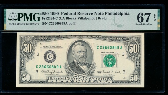 1990 $50 Philadelphia FRN PMG 67EPQ