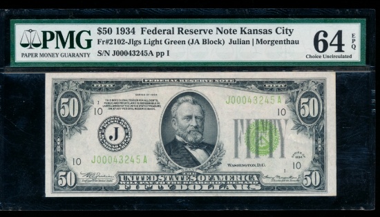 1934 $50 Kansas City FRN PMG 64EPQ