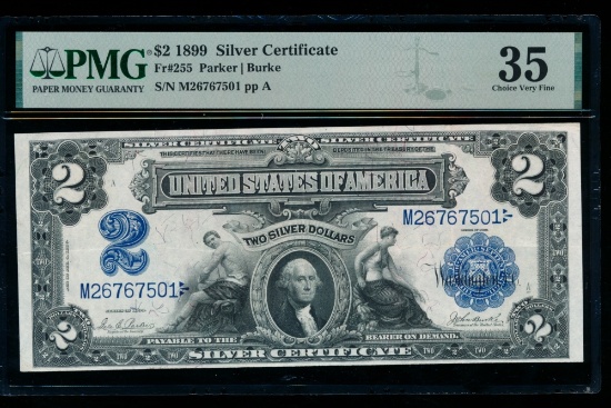 1899 $2 Mini Porthole Silver Certificate PMG 35