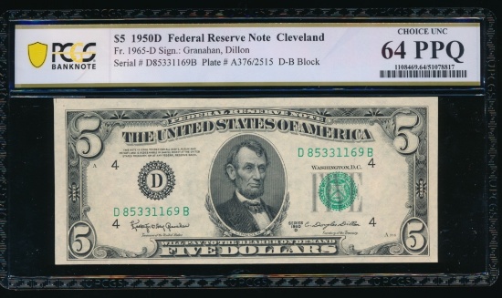 1950D $5 Cleveland FRN PCGS 64PPQ