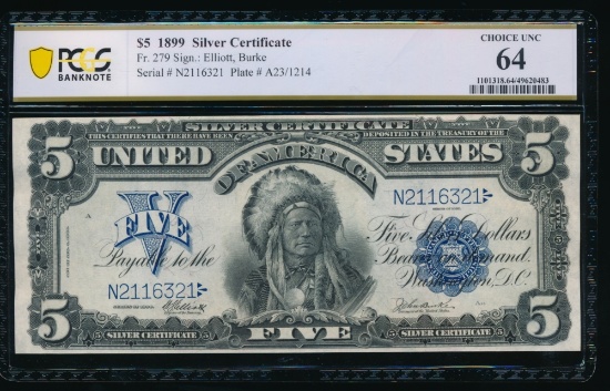 1899 $5 Chief Silver Certificate PCGS 64