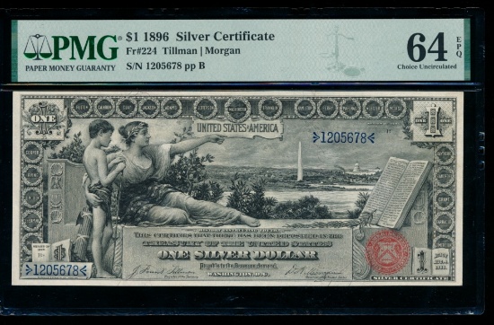 1896 $1 Educational Silver Certificate PMG 64EPQ