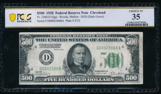 1928 $500 Cleveland FRN PCGS 35