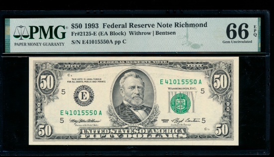 1993 $50 Richmond FRN PMG 66EPQ
