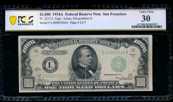 1934A $1000 San Francisco FRN PCGS 30