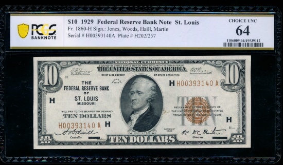 1929 $10 St Louis FRBN PCGS 64