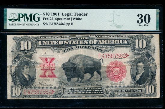 1901 $10 Bison Legal Tender Note PMG 30