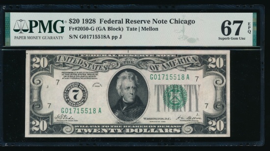 1928 $20 Chicago FRN PMG 67EPQ