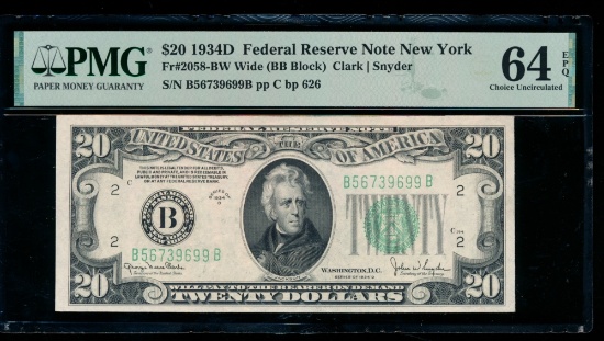 1934D $20 New York FRN PMG 64EPQ