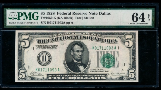 1928 $5 Dallas FRN PMG 64EPQ