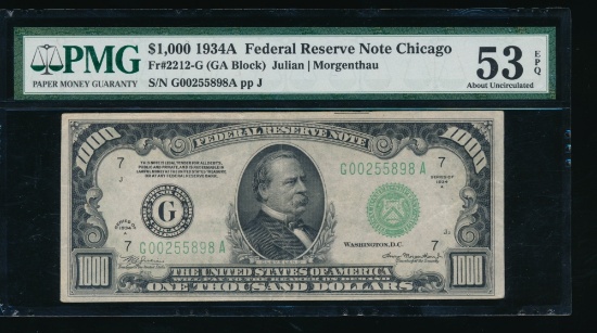 1934A $1000 Chicago FRN PMG 53EPQ