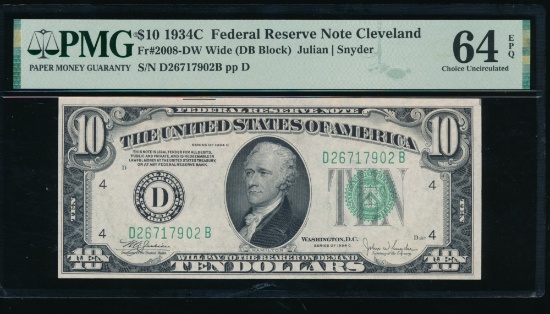 1934C $10 Cleveland FRN PMG 64EPQ