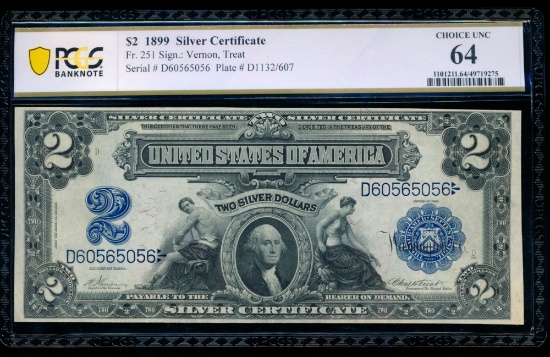 1899 $2 Mini Porthole Silver Certificate PCGS 64