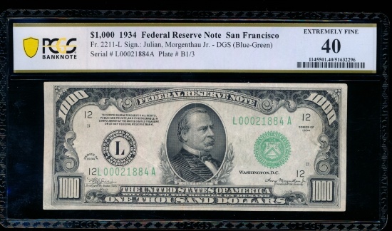 1934 $1000 San Francisco FRN PCGS 40
