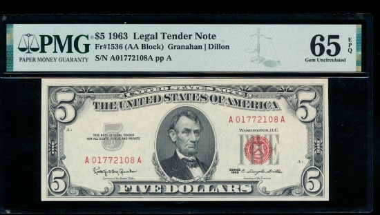 1963 $5 Legal Tender Note PMG 65EPQ