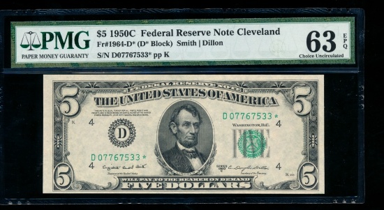 1950C $5 STAR Cleveland FRN PMG 63EPQ