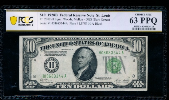 1928B $10 St Louis FRN PCGS 63PPQ
