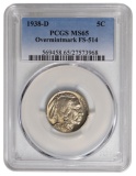 1938-D Buffalo Nickel Over mintmark PCGS MS65