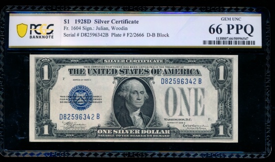 1928D $1 Silver Certificate PCGS 66PPQ