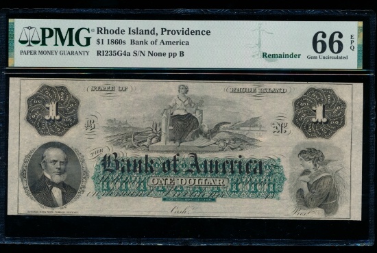1860's $1 Providence RI Obsolete PMG 66EPQ