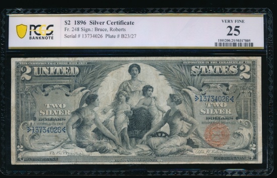 1896 $2 Educational Silver Certificate PCGS 25