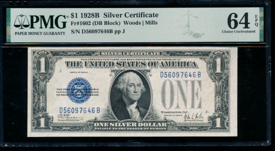 1928B $1 Silver Certificate PMG 64EPQ