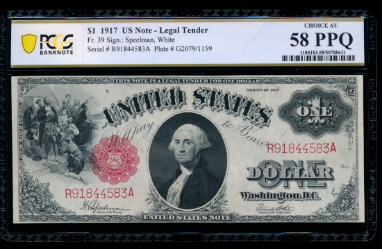 1917 $1 Legal Tender Note PCGS 58PPQ