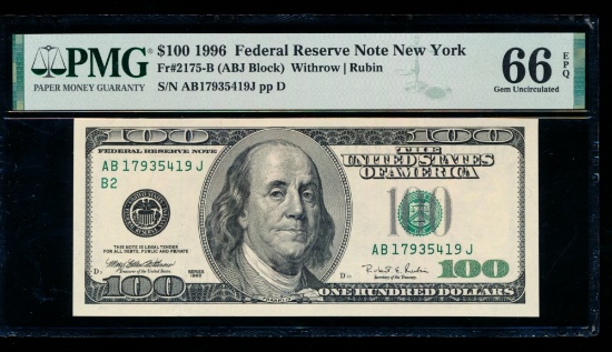 1996 $100 New York FRN PMG 66EPQ