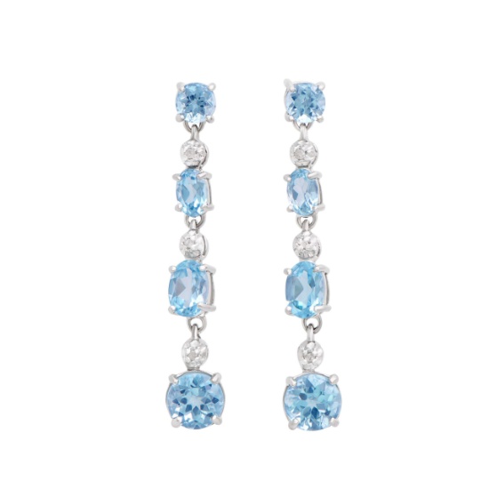 Plated Rhodium and Sterling Silver 7.10ctw Blue Topaz Earrings
