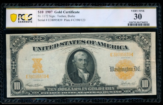 1907 $10 Gold Certificate PCGS 30