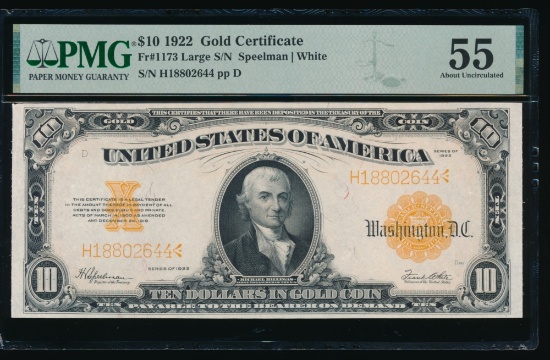 1922 $10 Gold Certificate PMG 55