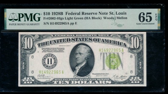 1928B $10 St Louis FRN PMG 65EPQ