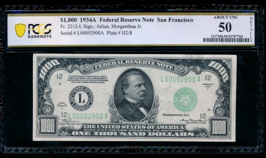 1934A $1000 San Francisco FRN PCGS 50