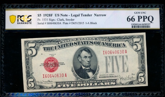 1928F $5 Legal Tender Note PCGS 66PPQ