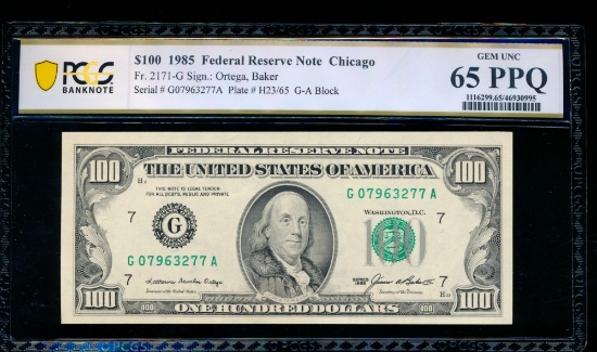 1985 $100 Chicago FRN PCGS 65PPQ
