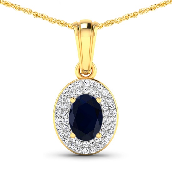 14KT Yellow Gold 0.75ctw Blue Sapphire and Diamond Pendant