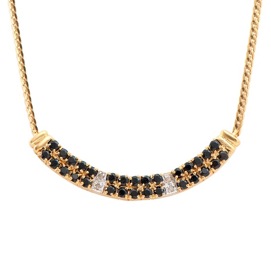 Plated 18KT Yellow Gold 2.25ctw Black Sapphire and Diamond Pendant with Chain