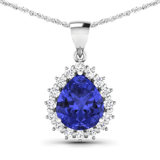 14KT White Gold 3.25ctw Tanzanite and Diamond Pendant