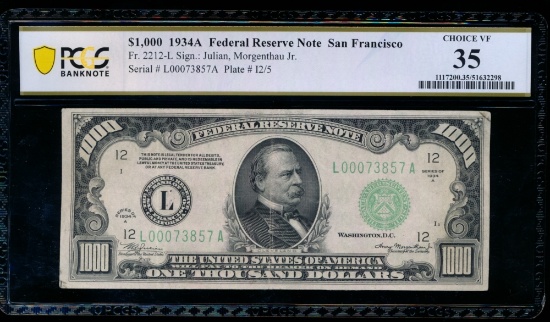 1934A $1000 San Francisco FRN PCGS 35