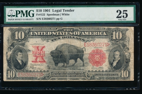 1901 $10 Bison Legal Tender Note PMG 25